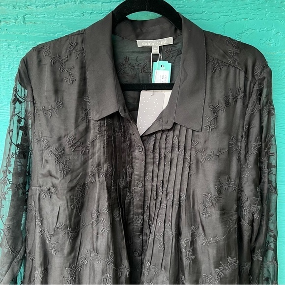 Stitch Fix Goth Black Lissa Embroidered Chiffon Button Front Blouse SIZE XXL NWT - Picture 5 of 8